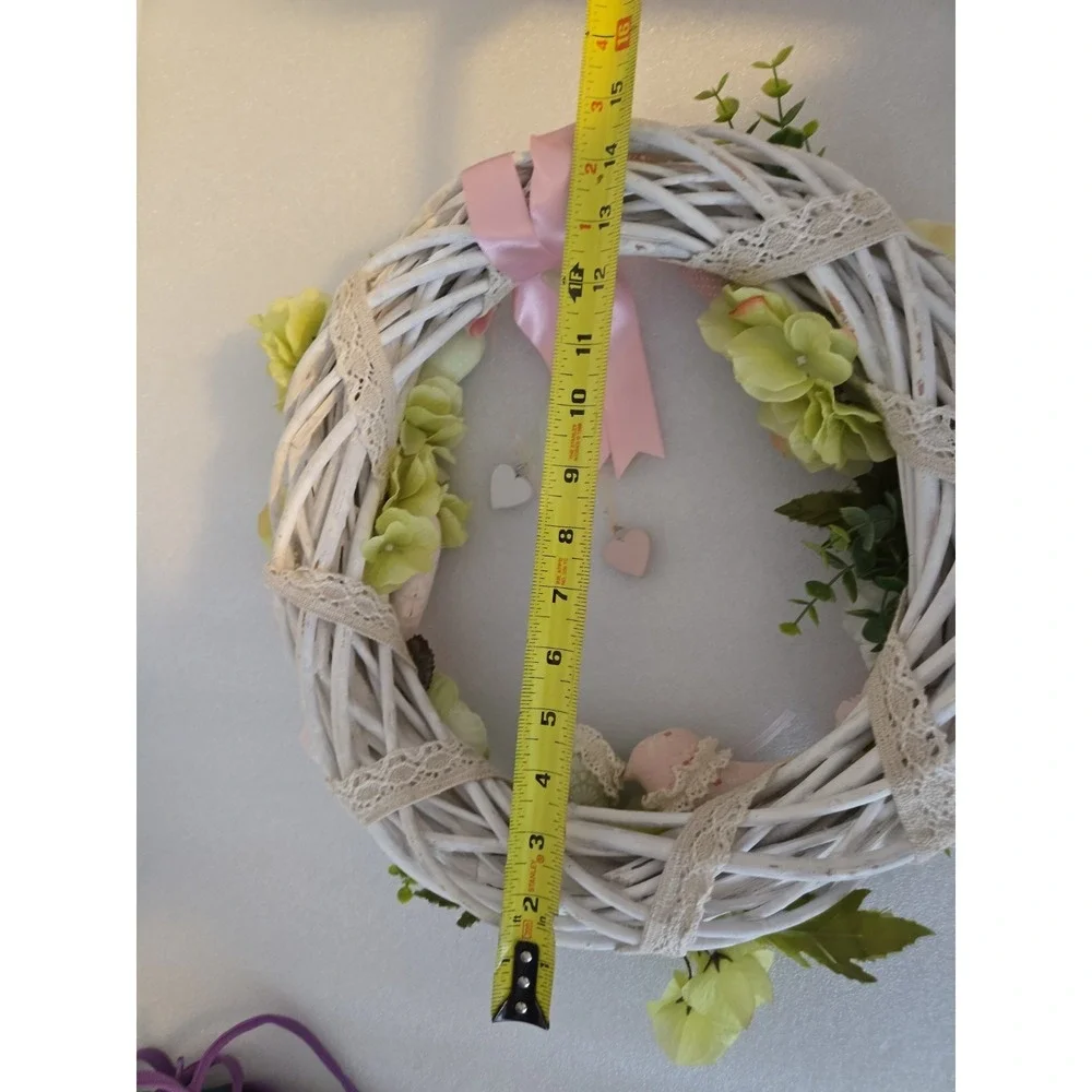 Handmade Door Wreath Love Birds Soft Pink Green Spring Time Floral Wreath 15
